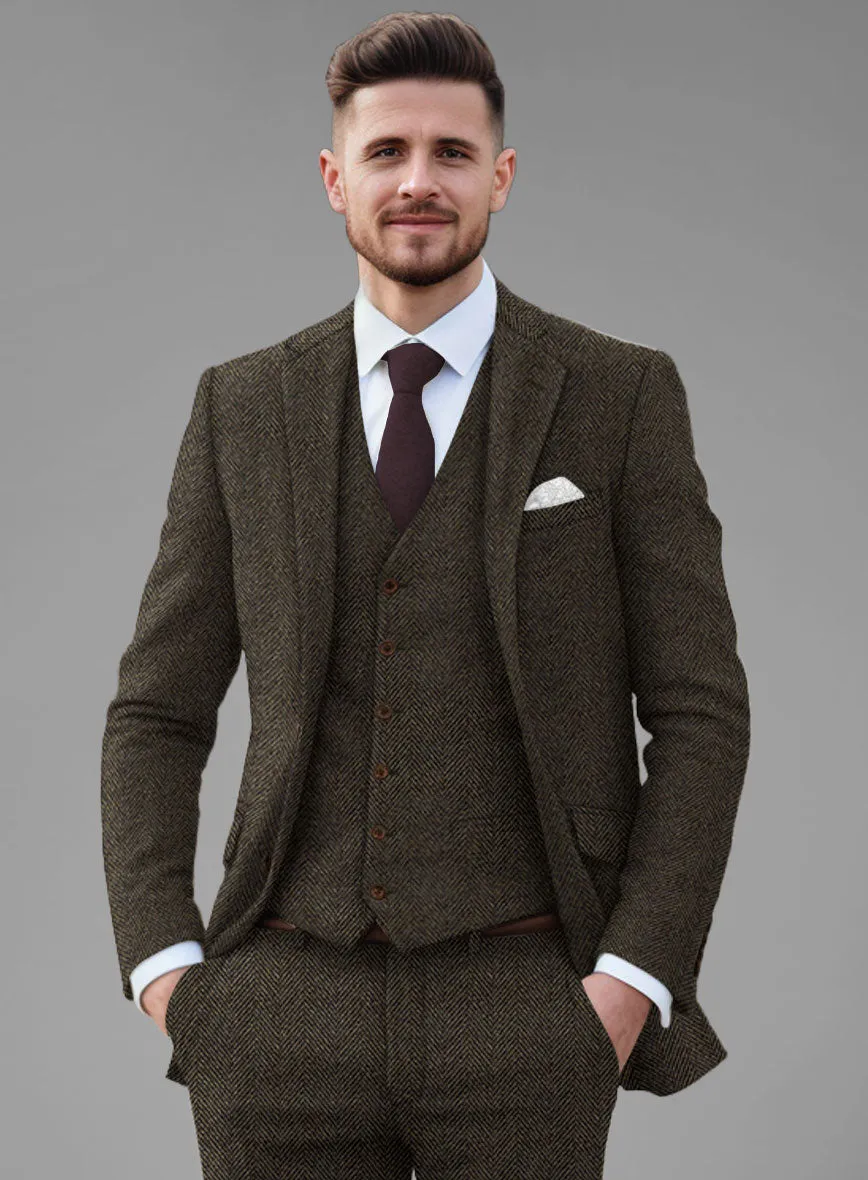 Italian Highlander Army Green Herringbone Tweed Suit