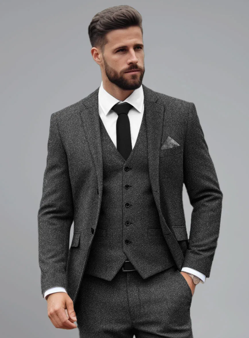 Italian Highlander Charcoal Herringbone Tweed Suit