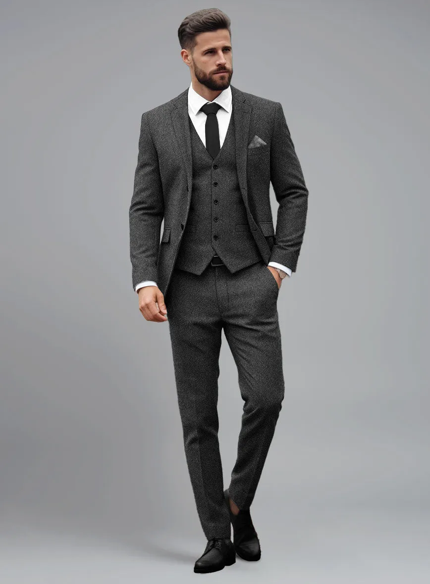 Italian Highlander Charcoal Herringbone Tweed Suit