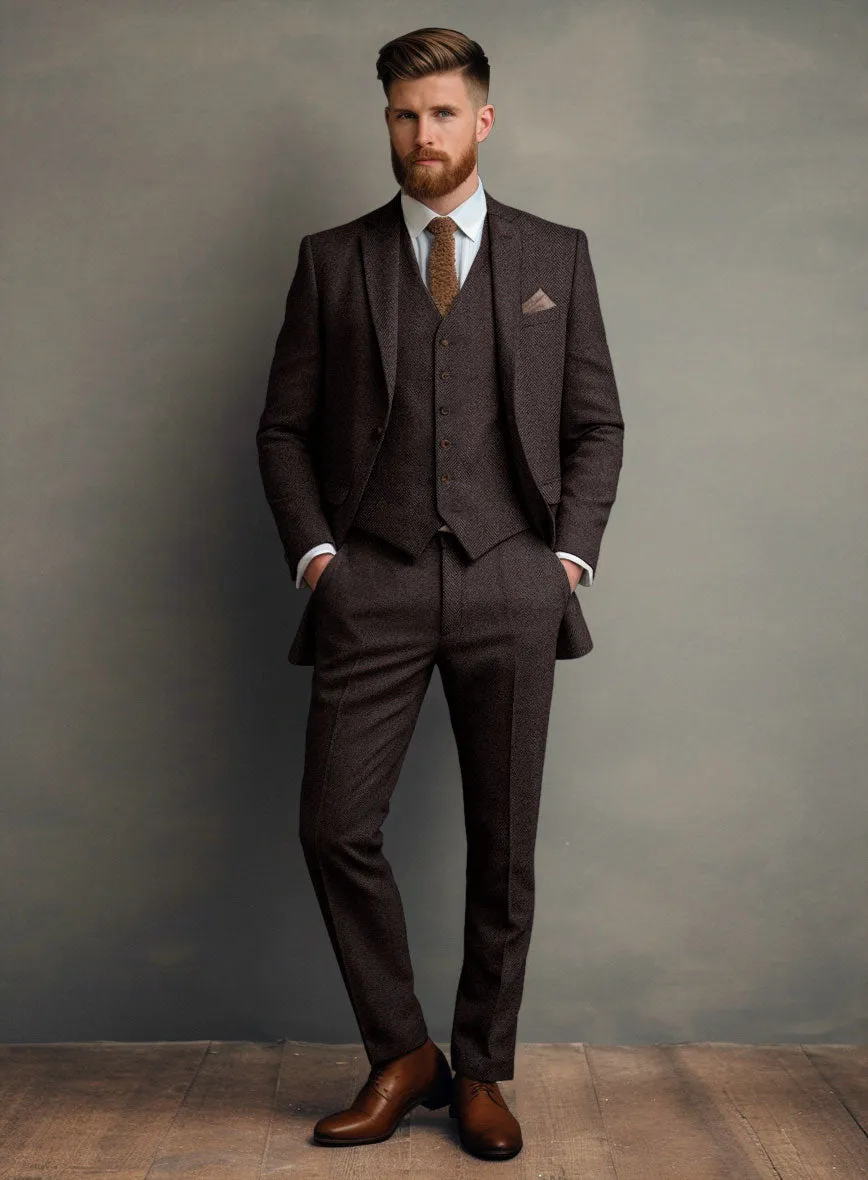 Italian Highlander Dark Wine Herringbone Tweed Suit