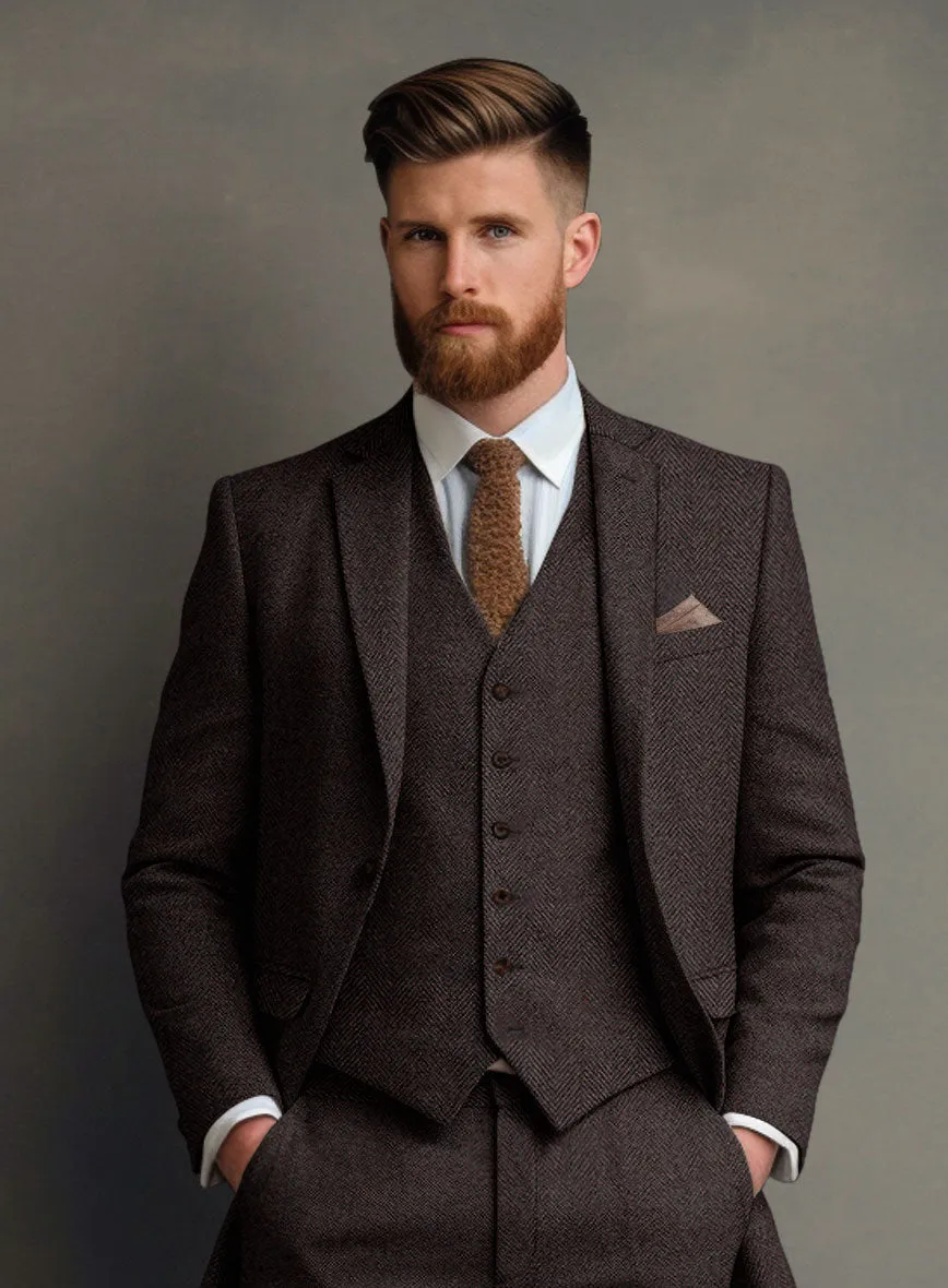 Italian Highlander Dark Wine Herringbone Tweed Suit