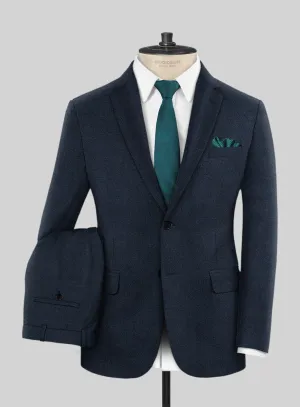 Italian Hulgo Blue Herringbone Wool Suit