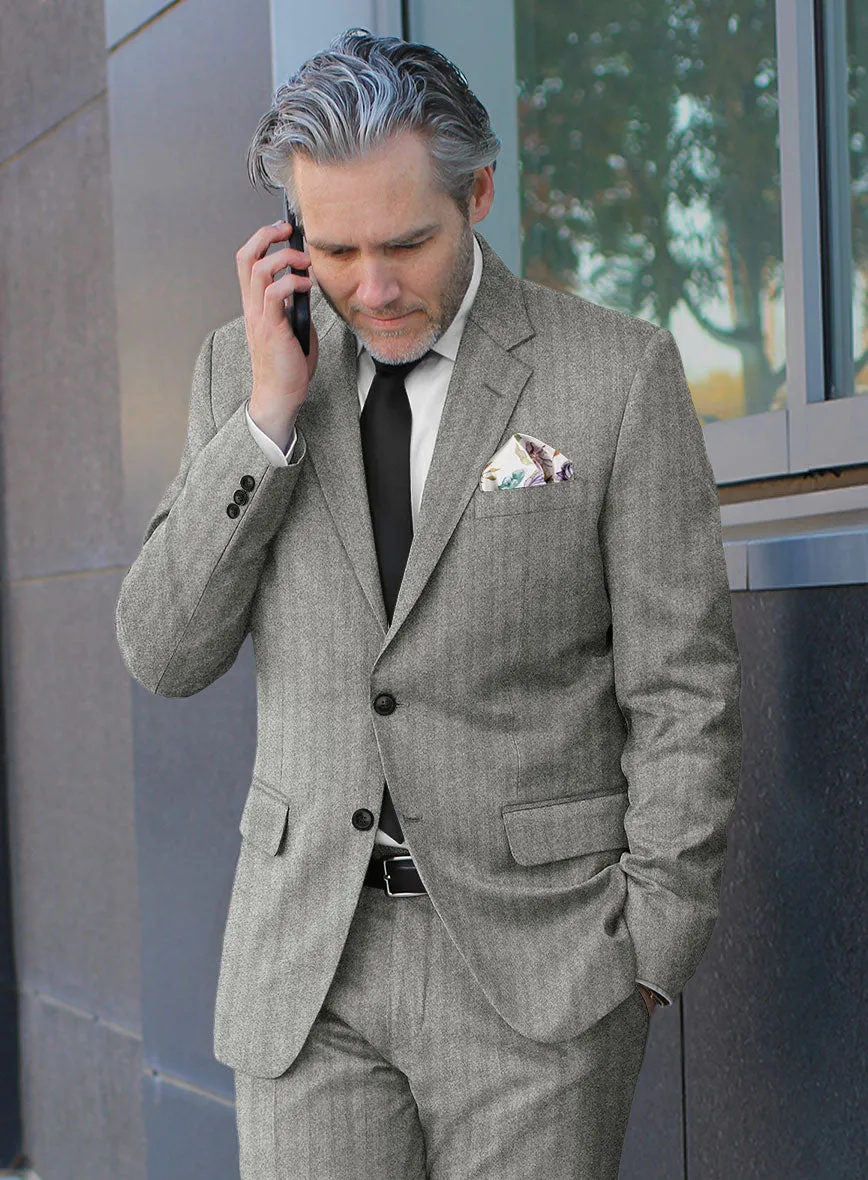 Italian Light Gray Herringbone Flannel Jacket