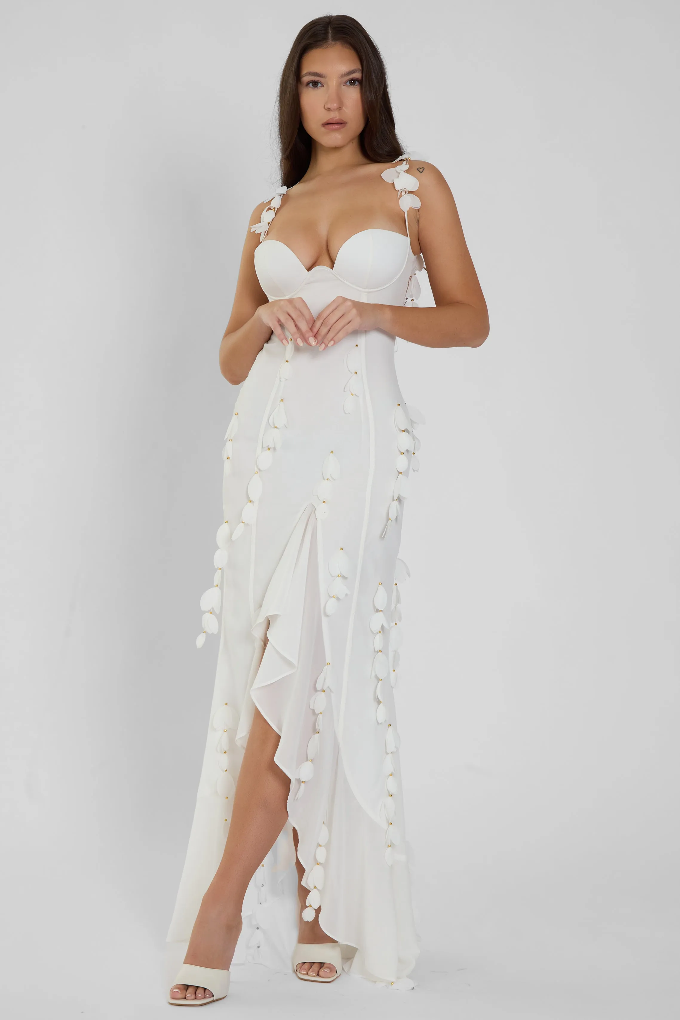 Ivy Petal Bustier Trendy Maxi Dress - White