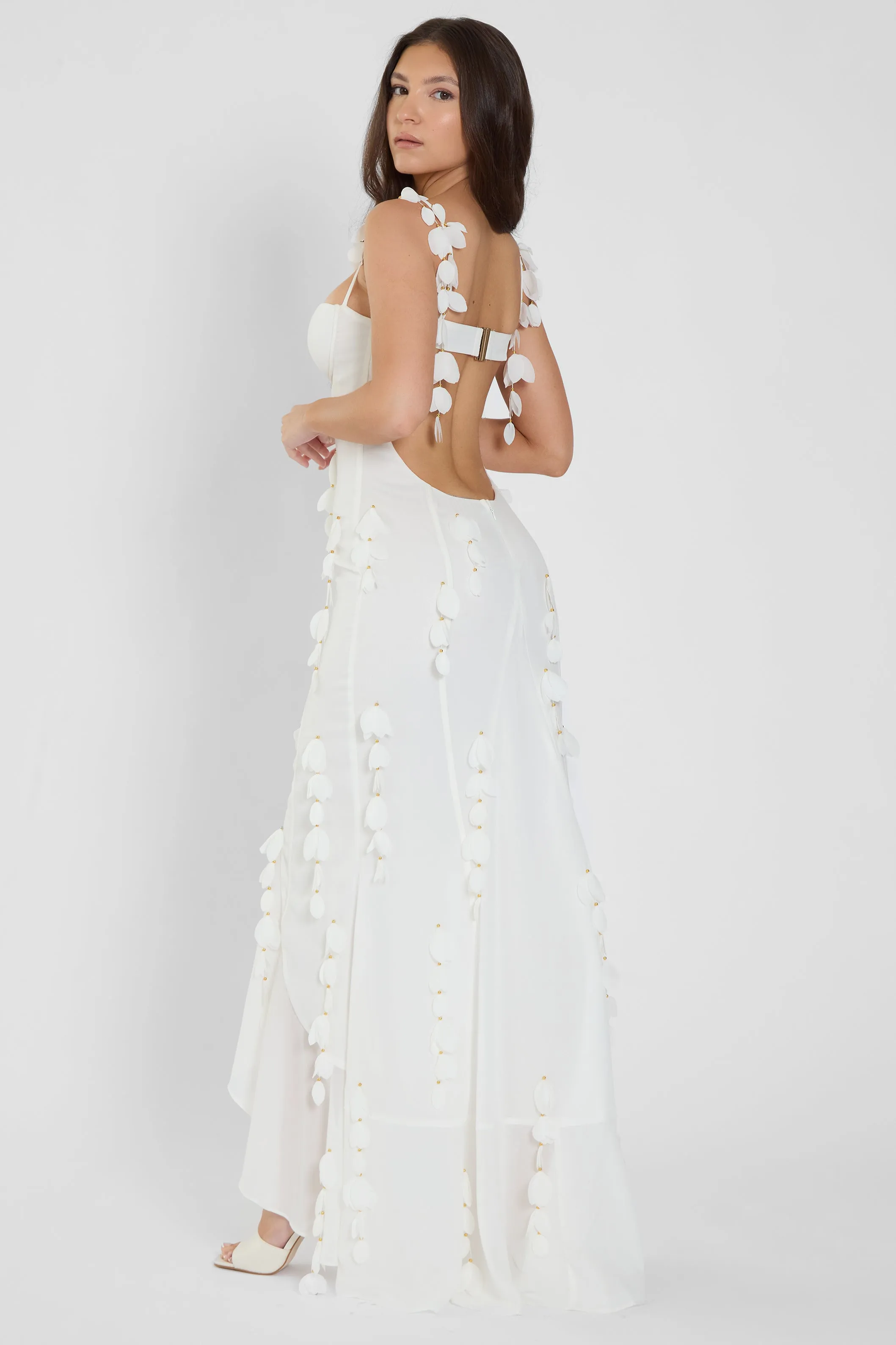 Ivy Petal Bustier Trendy Maxi Dress - White