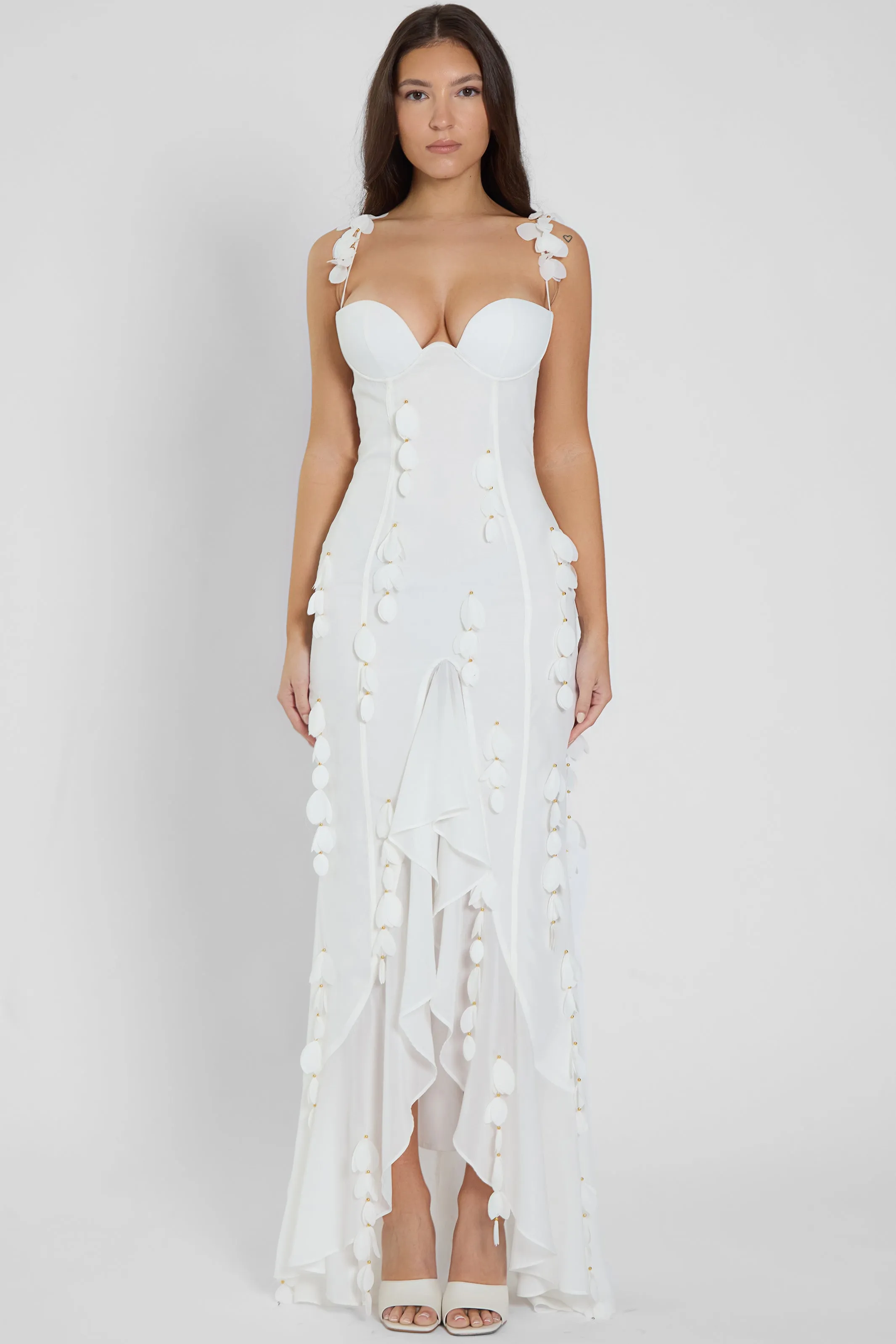 Ivy Petal Bustier Trendy Maxi Dress - White