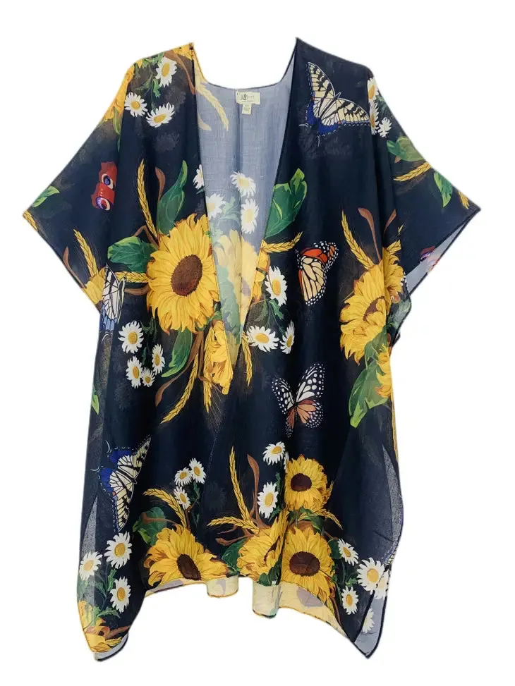 JC062700 Black-Yellow Sunflower Butterfly Kimono