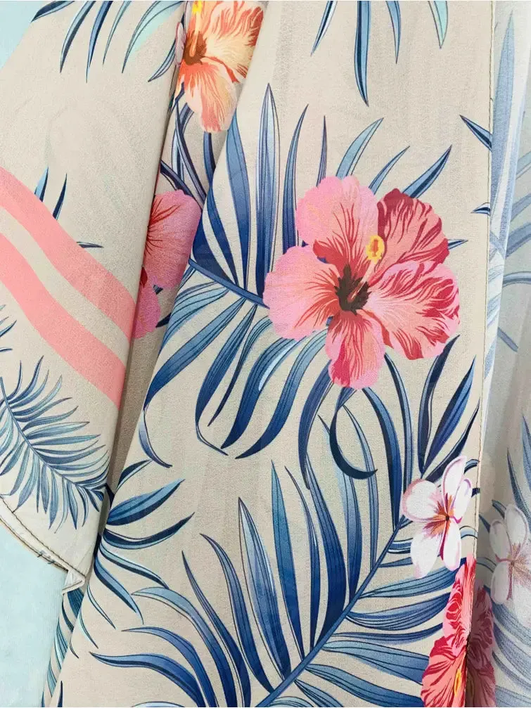 JC070969 Pink-Blue Tropical Kimono