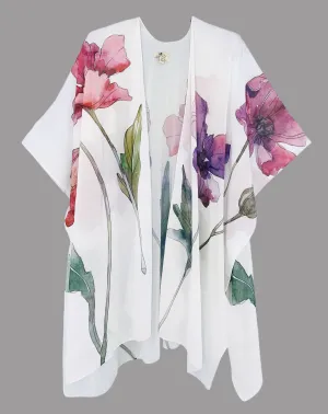 JC071003 White-Multi Floral Painting Kimono