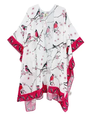 JC071016 White-Fuchsia Bird Kimono