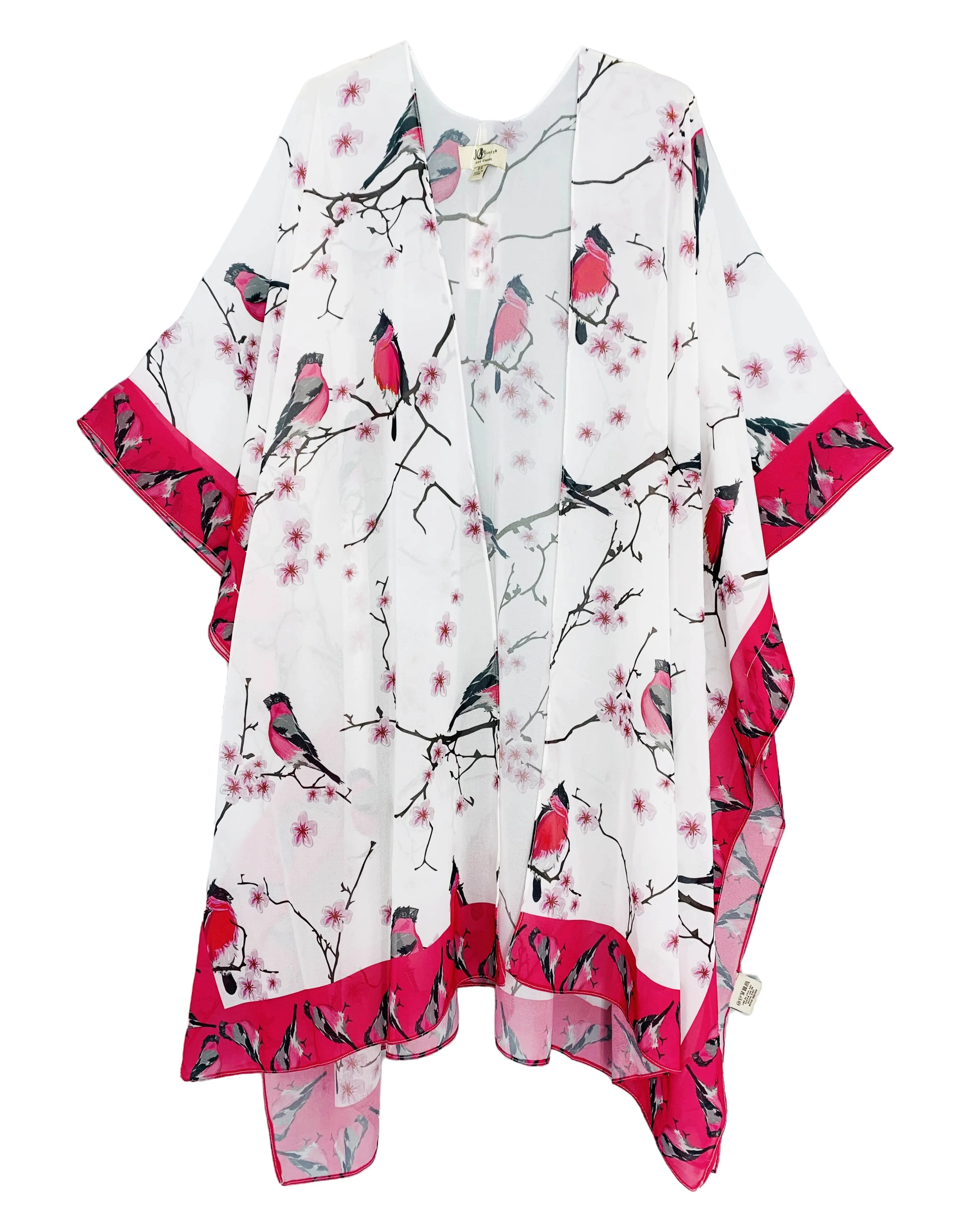 JC071016 White-Fuchsia Bird Kimono