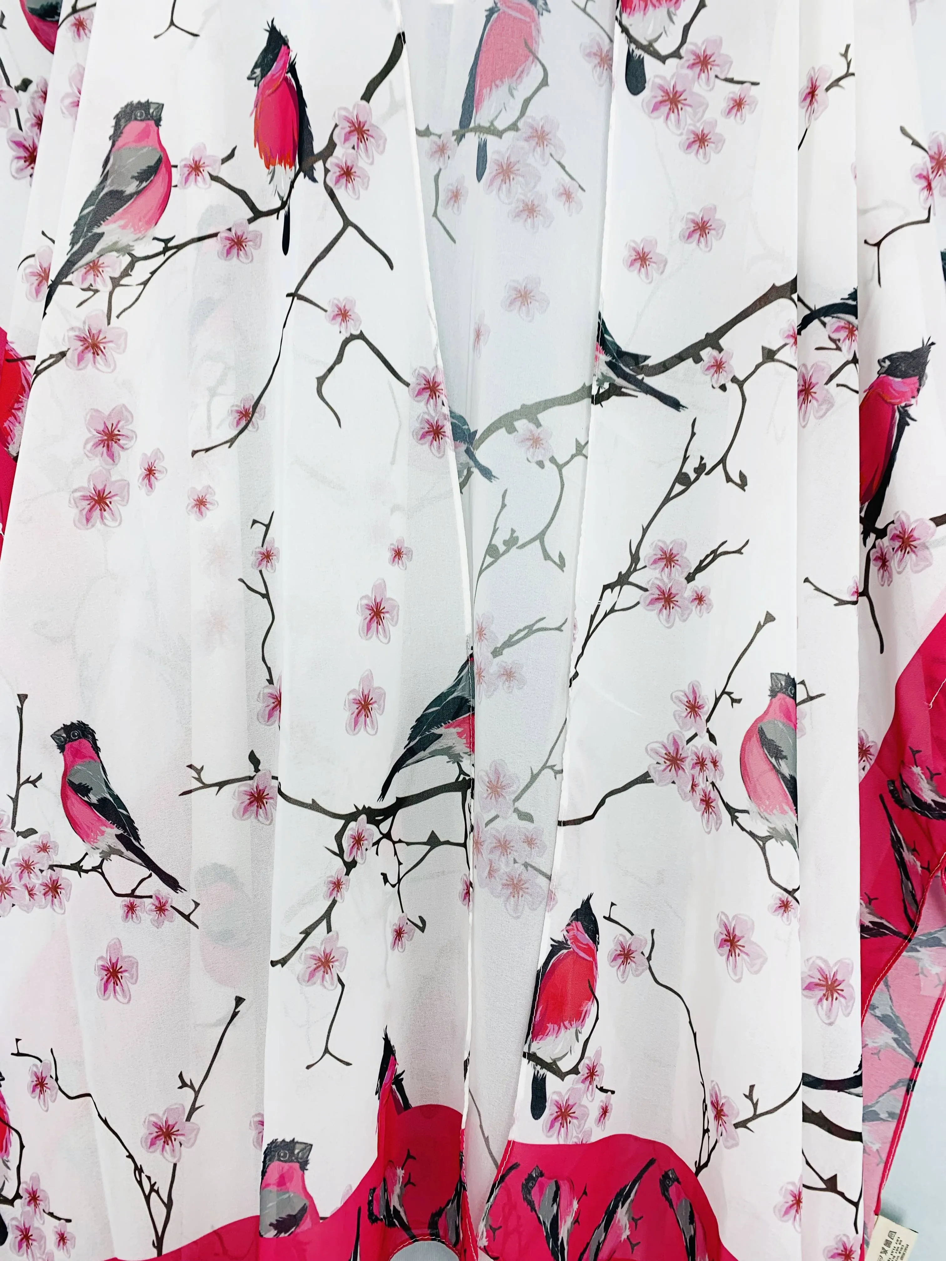 JC071016 White-Fuchsia Bird Kimono