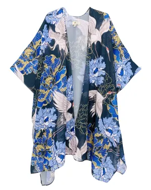 JC071020 Black & Blue Crane Floral Kimono