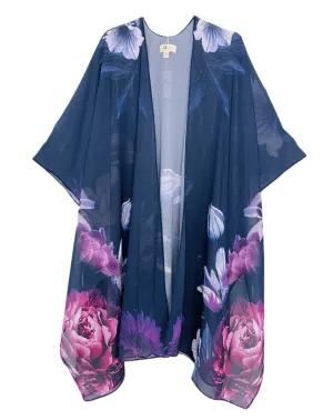 JC071037 High-Quality Chiffon Kimono-Navy & Purple Floral Kimono