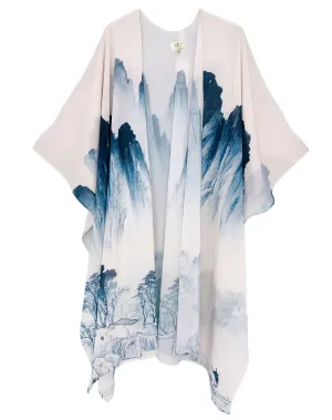 JC071040 Beige-Navy Mountain View Kimono