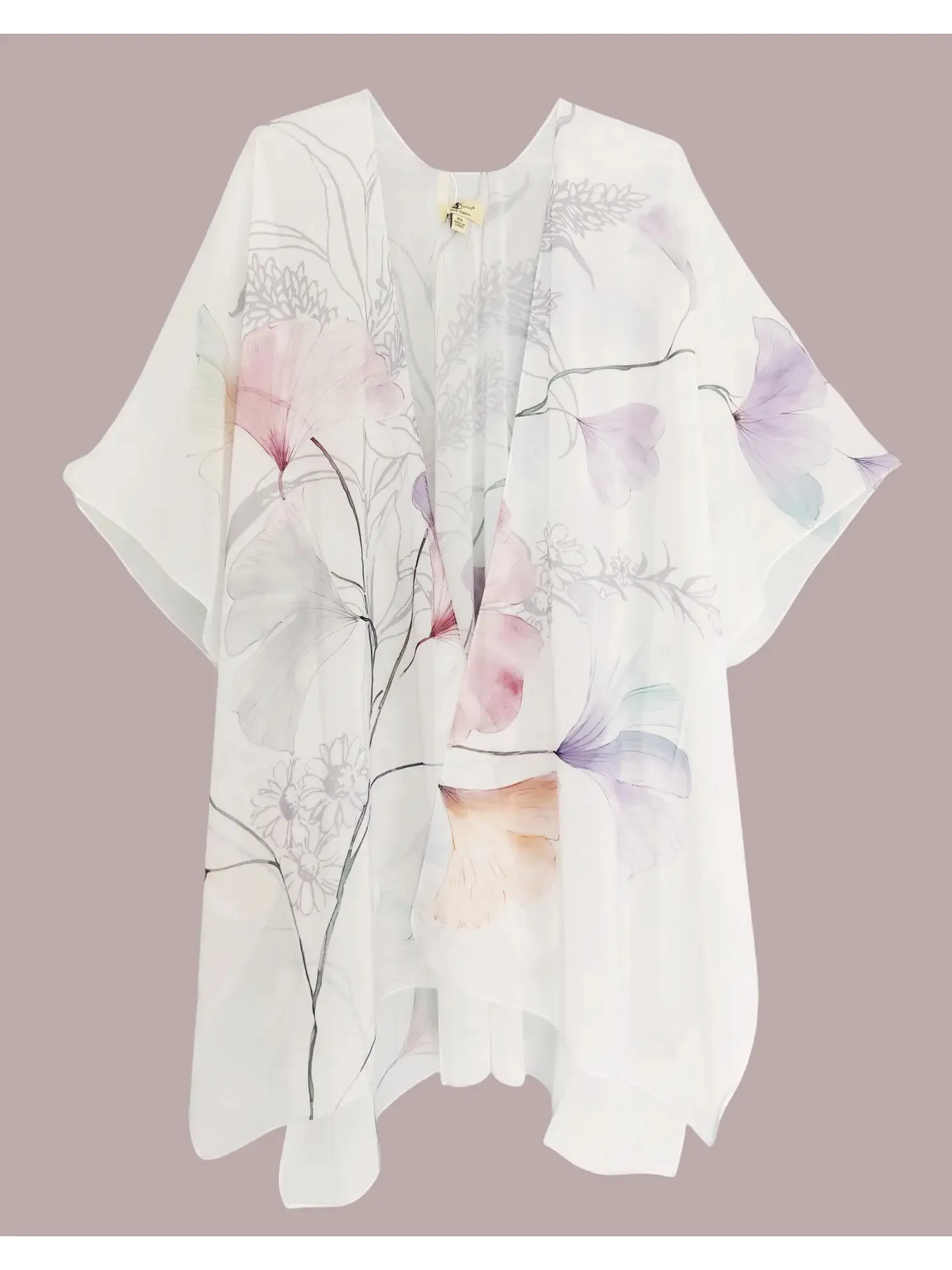 JC071208 White-Multi Romantic Floral Open-Front Kimono