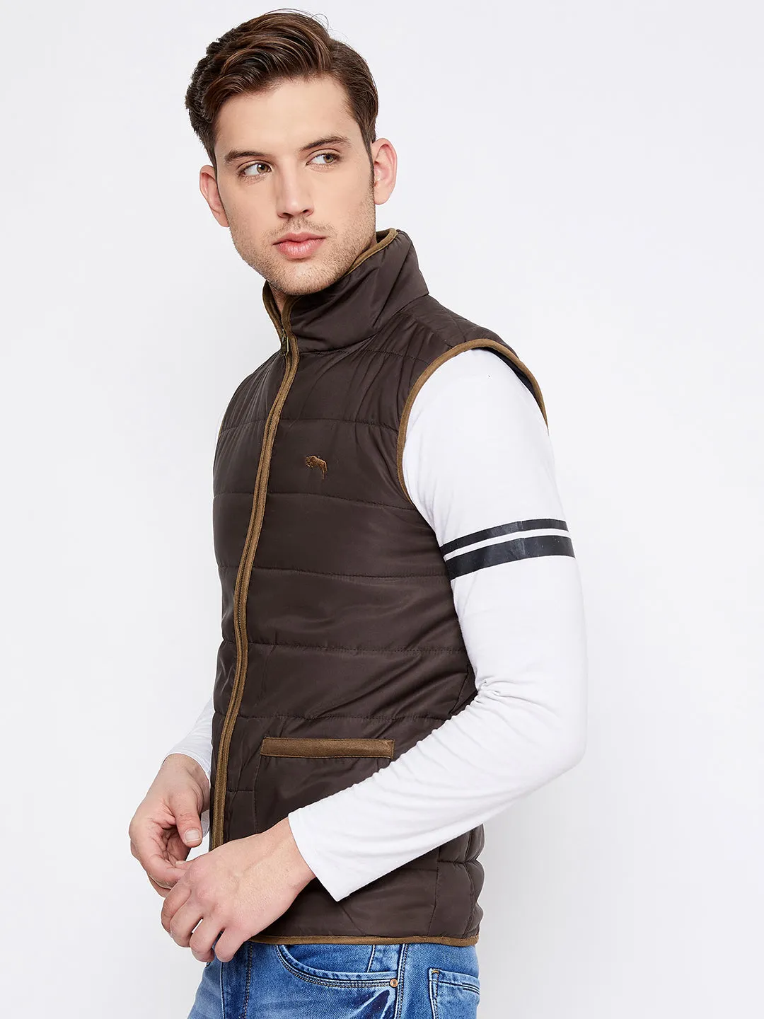 JUMP USA Men Coffee Brown Sleeveless Padded Jacket