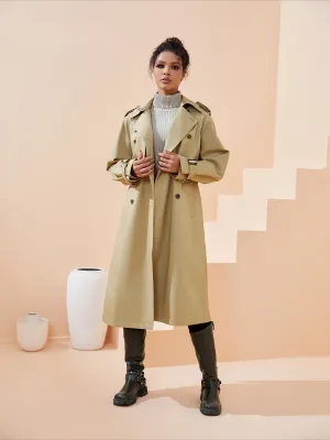 Khaki Elegant Turn Down Collar Trench Top