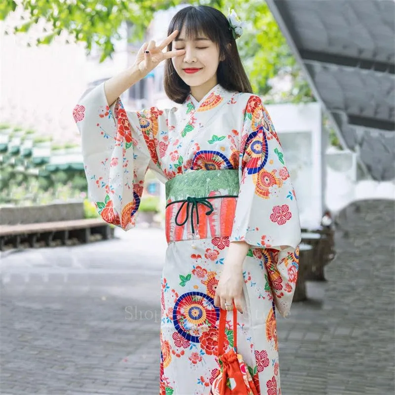 Kimono Femme Blanc Fleuri