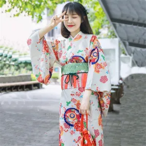 Kimono Femme Blanc Fleuri