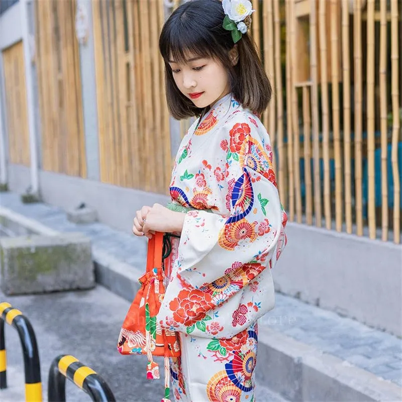 Kimono Femme Blanc Fleuri