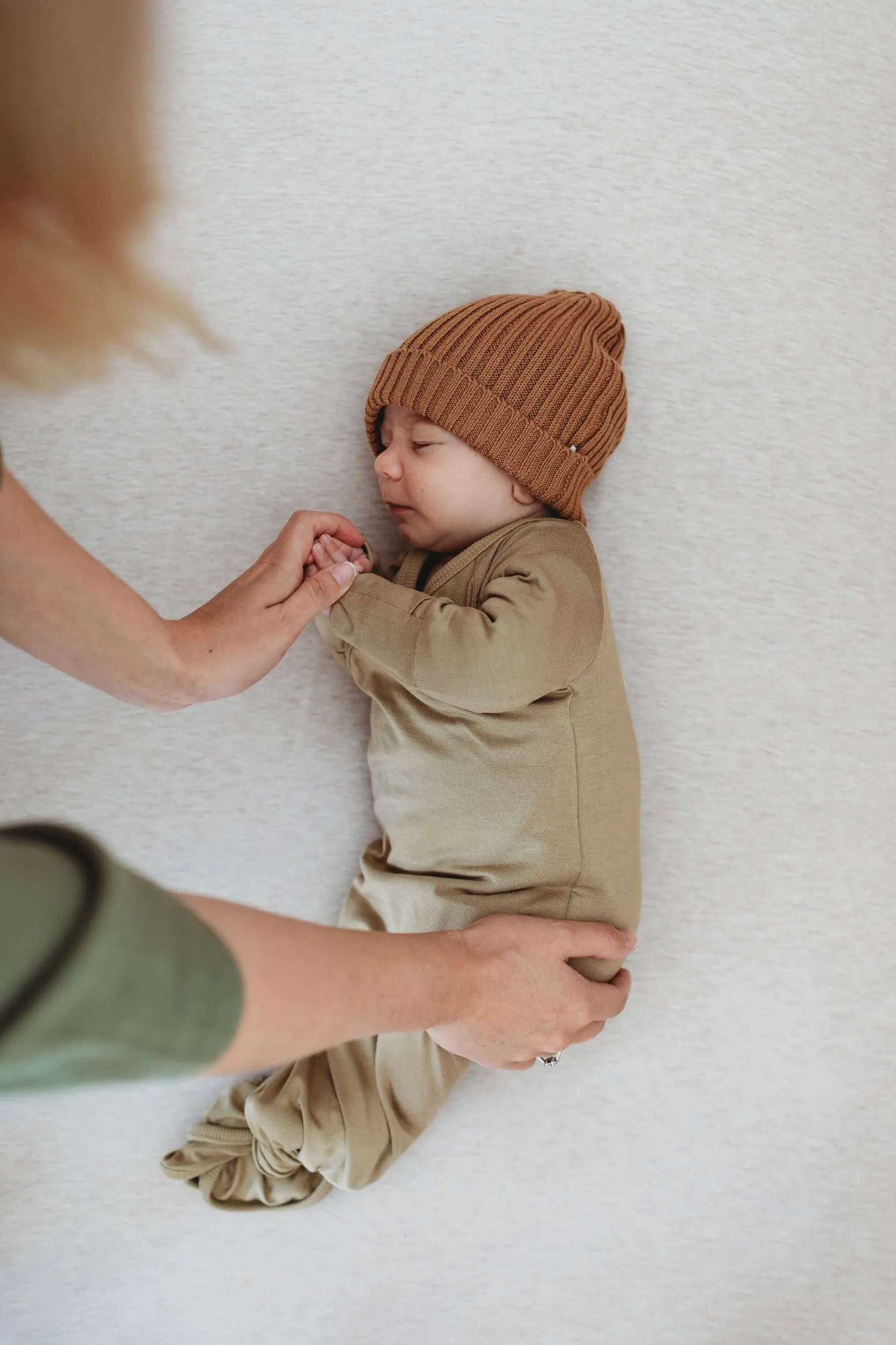 Kimono Knotted Baby Gown - Bamboo Long Sleeve - Moss