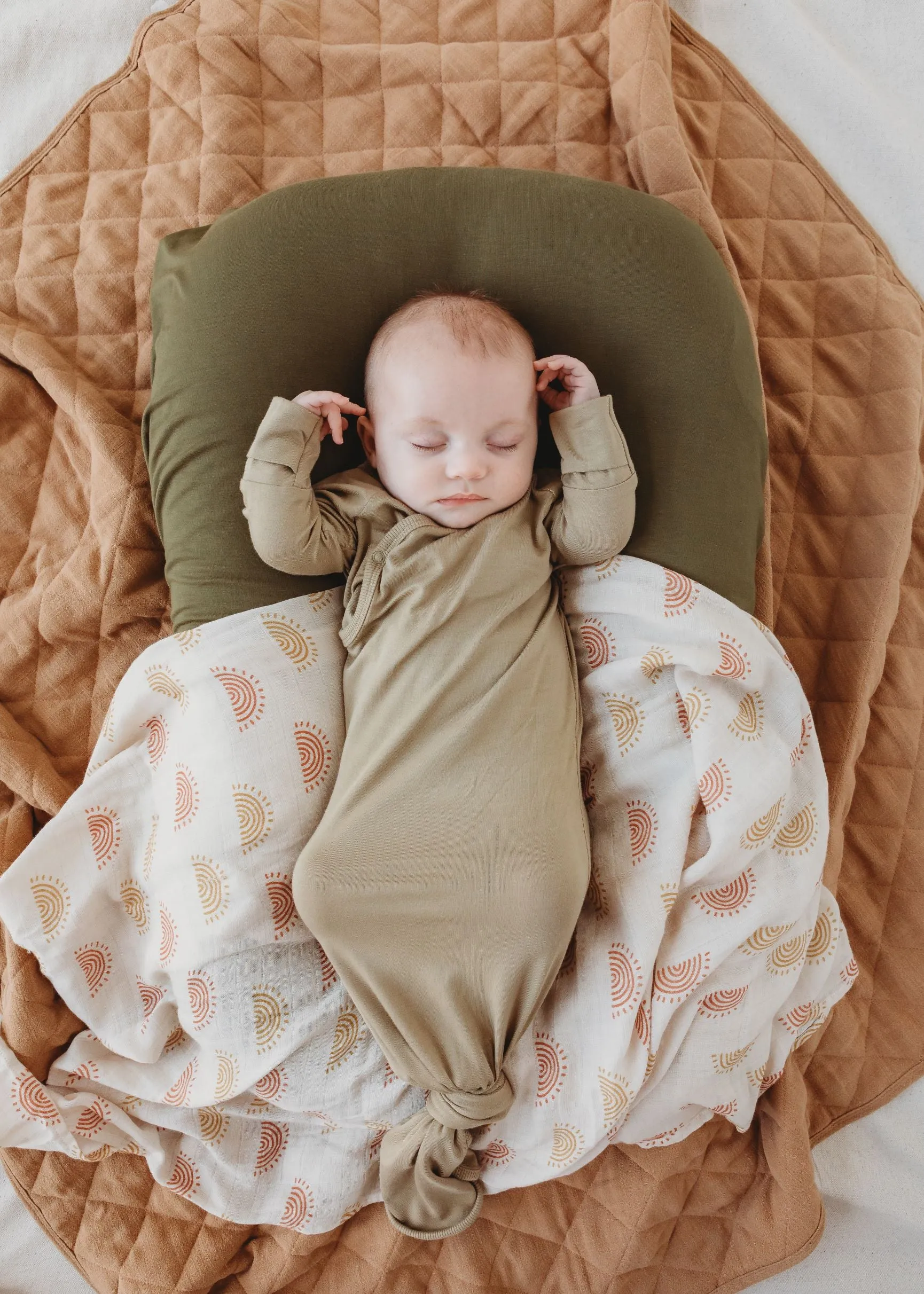 Kimono Knotted Baby Gown - Bamboo Long Sleeve - Moss