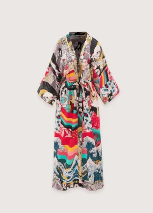 Kimono long à imprimé japonais