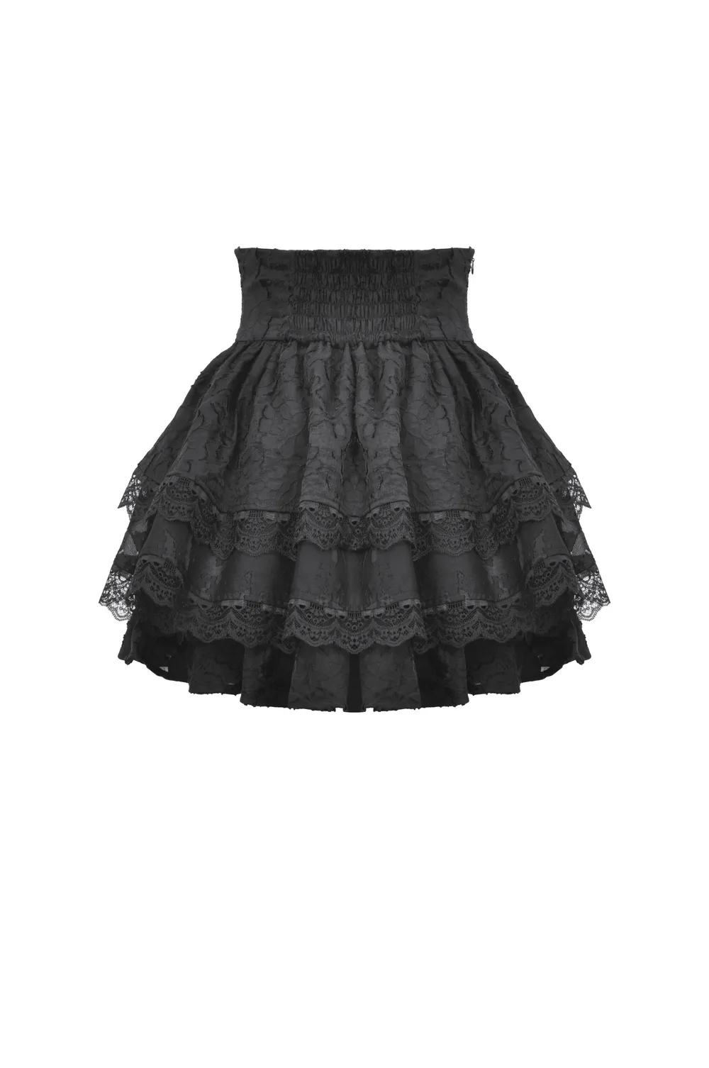 Lace Trim Gothic Layered Skirt with Buckle Detail