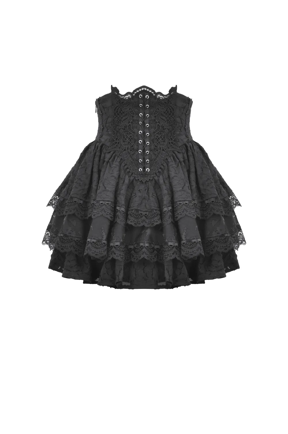 Lace Trim Gothic Layered Skirt with Buckle Detail