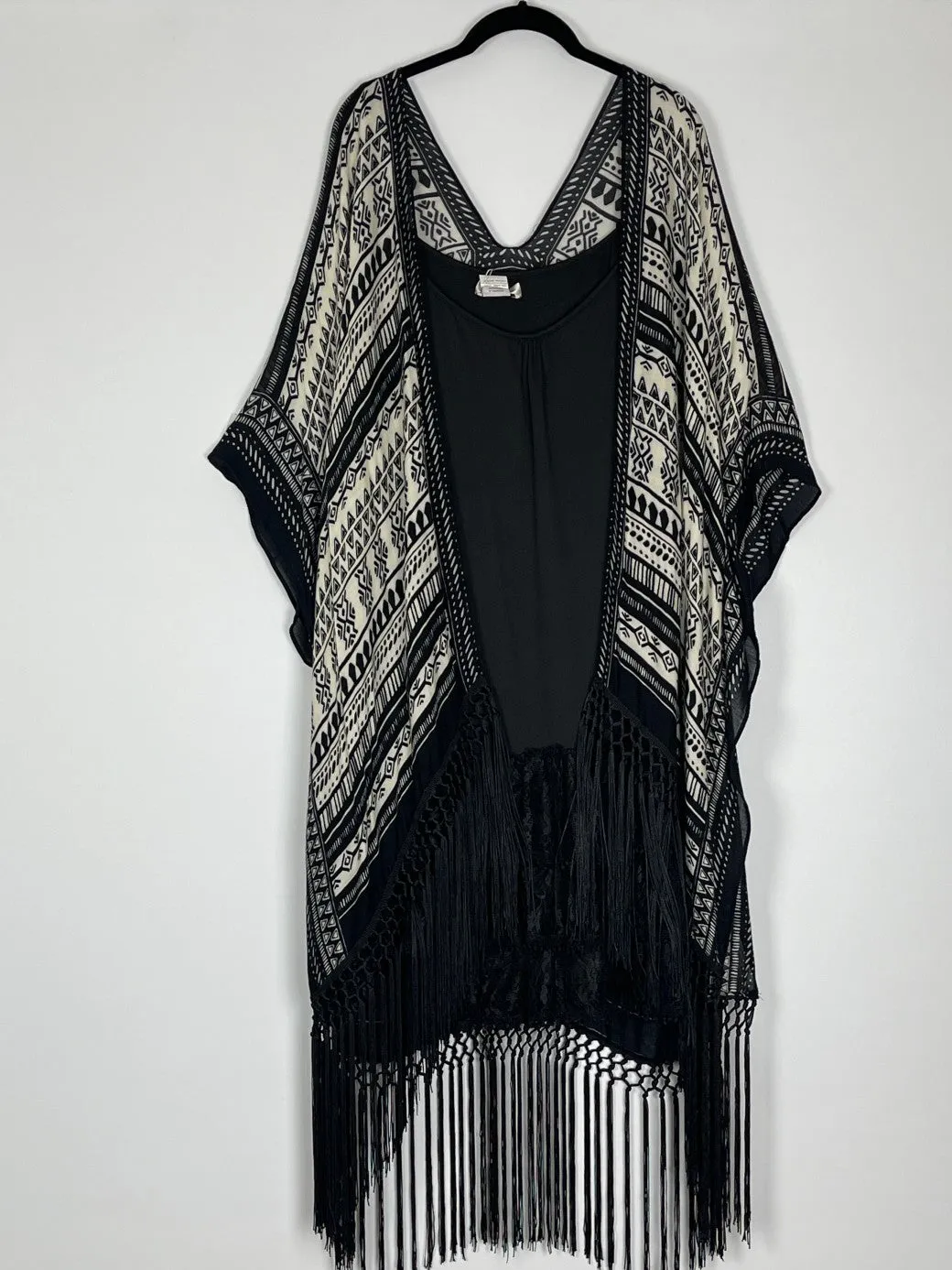 Life Lesson Ethnic Black Kimono with Tassels