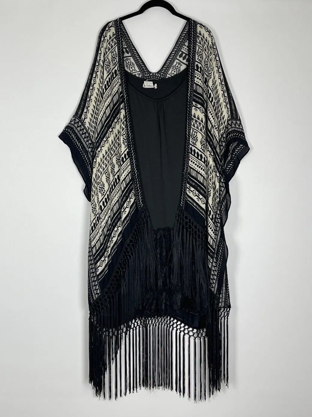 Life Lesson Ethnic Black Kimono with Tassels