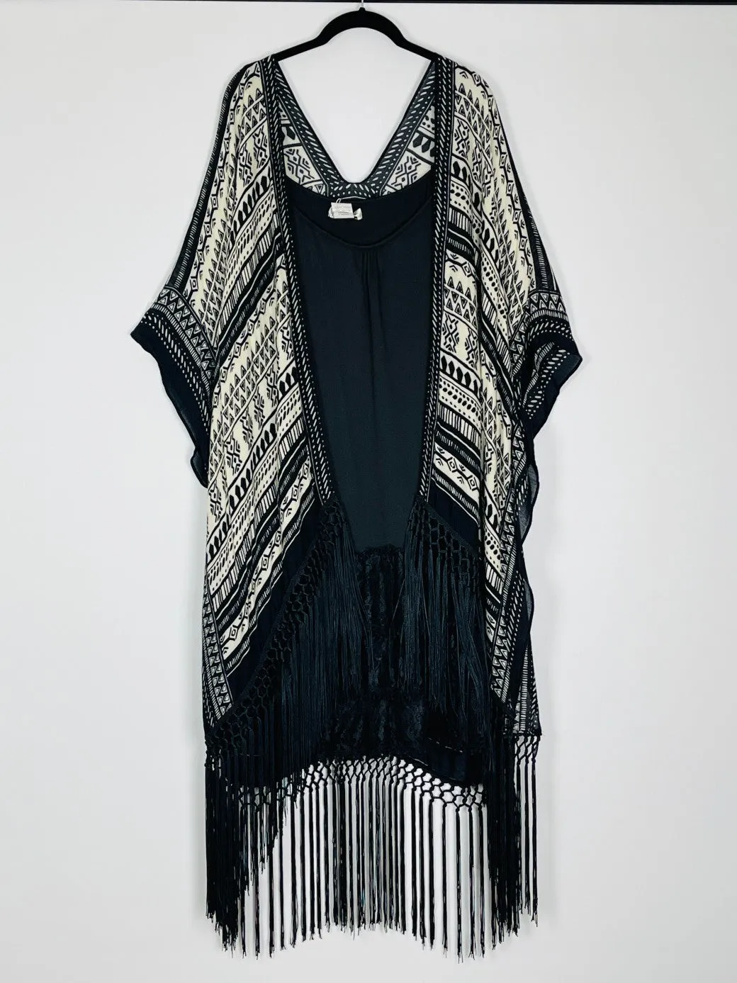 Life Lesson Ethnic Black Kimono with Tassels