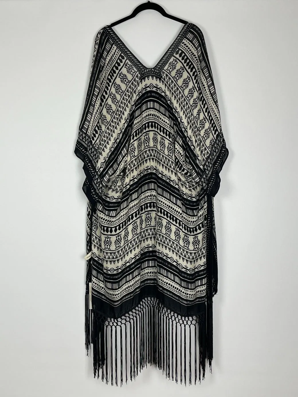 Life Lesson Ethnic Black Kimono with Tassels