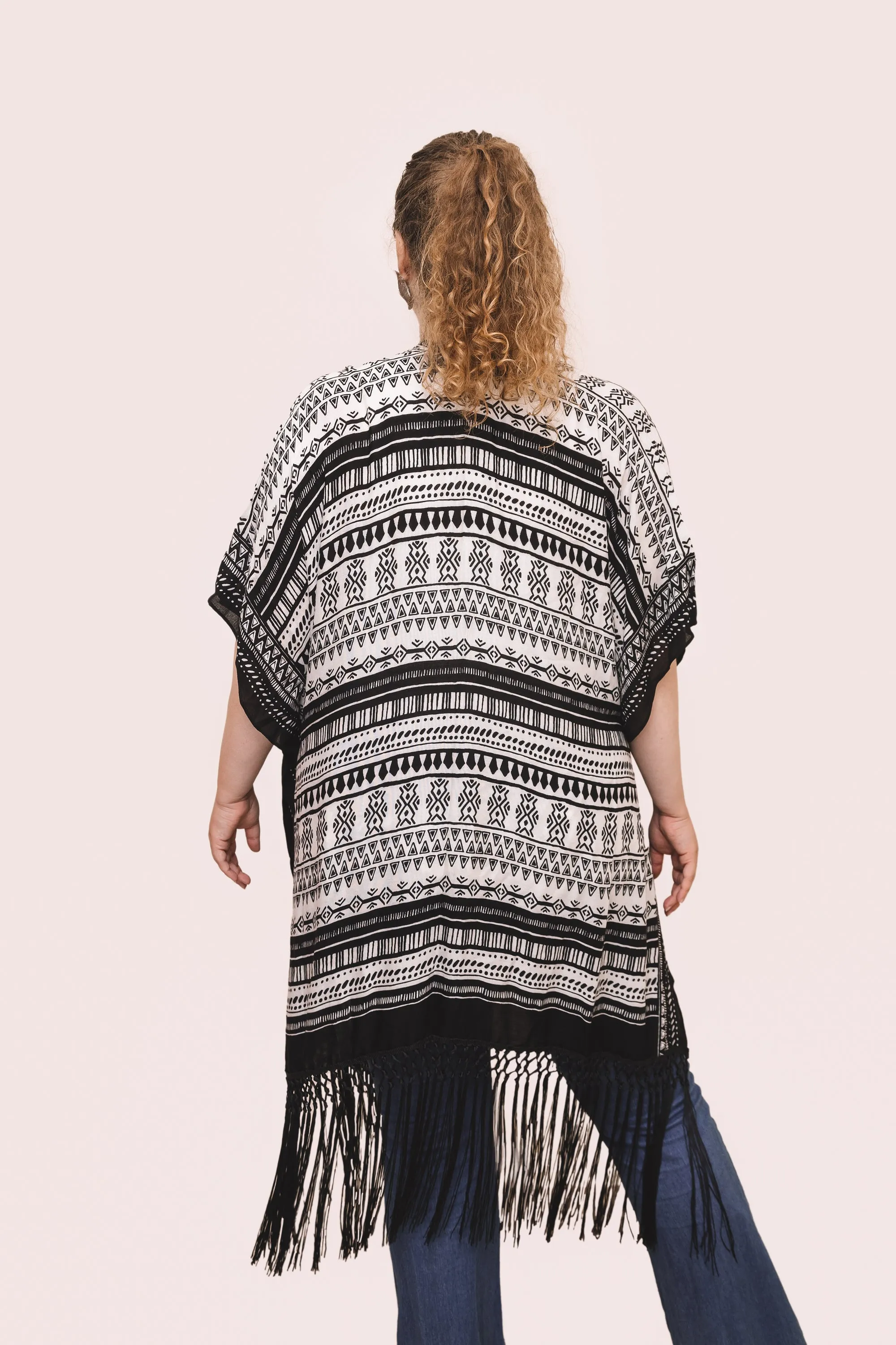 Life Lesson Ethnic Black Kimono with Tassels