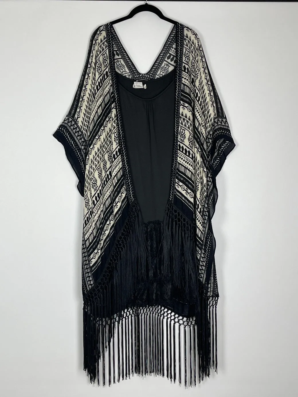 Life Lesson Ethnic Black Kimono with Tassels