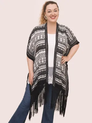 Life Lesson Ethnic Black Kimono with Tassels