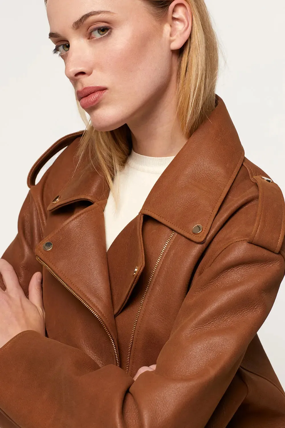 Light brown leather jacket women