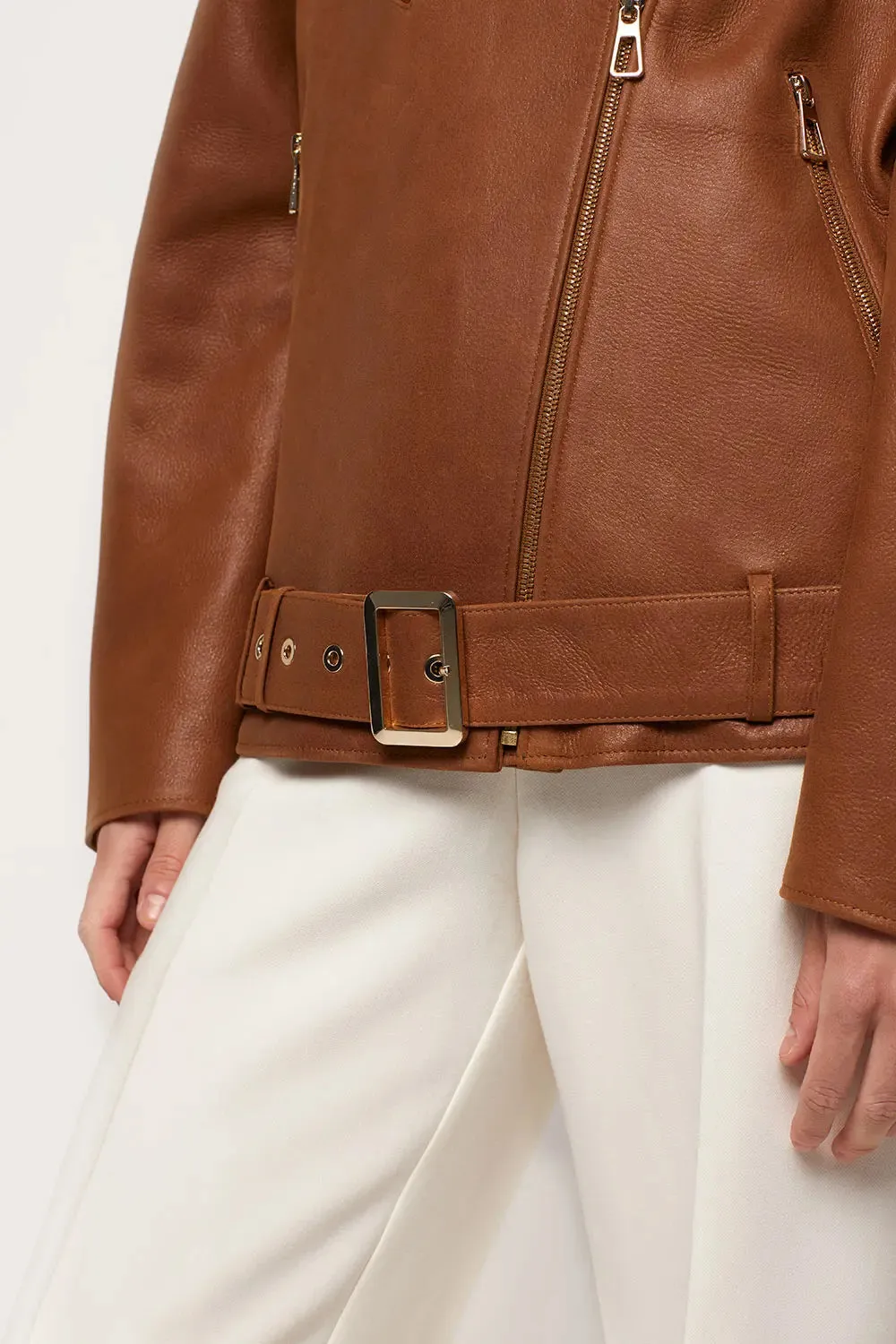 Light brown leather jacket women