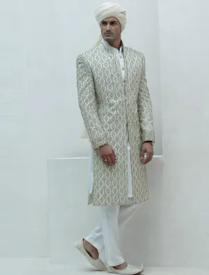 LIMITED EDITION OFFWHITE RAWSILK SHERWANI WITH DINNER JACKET LAPELS