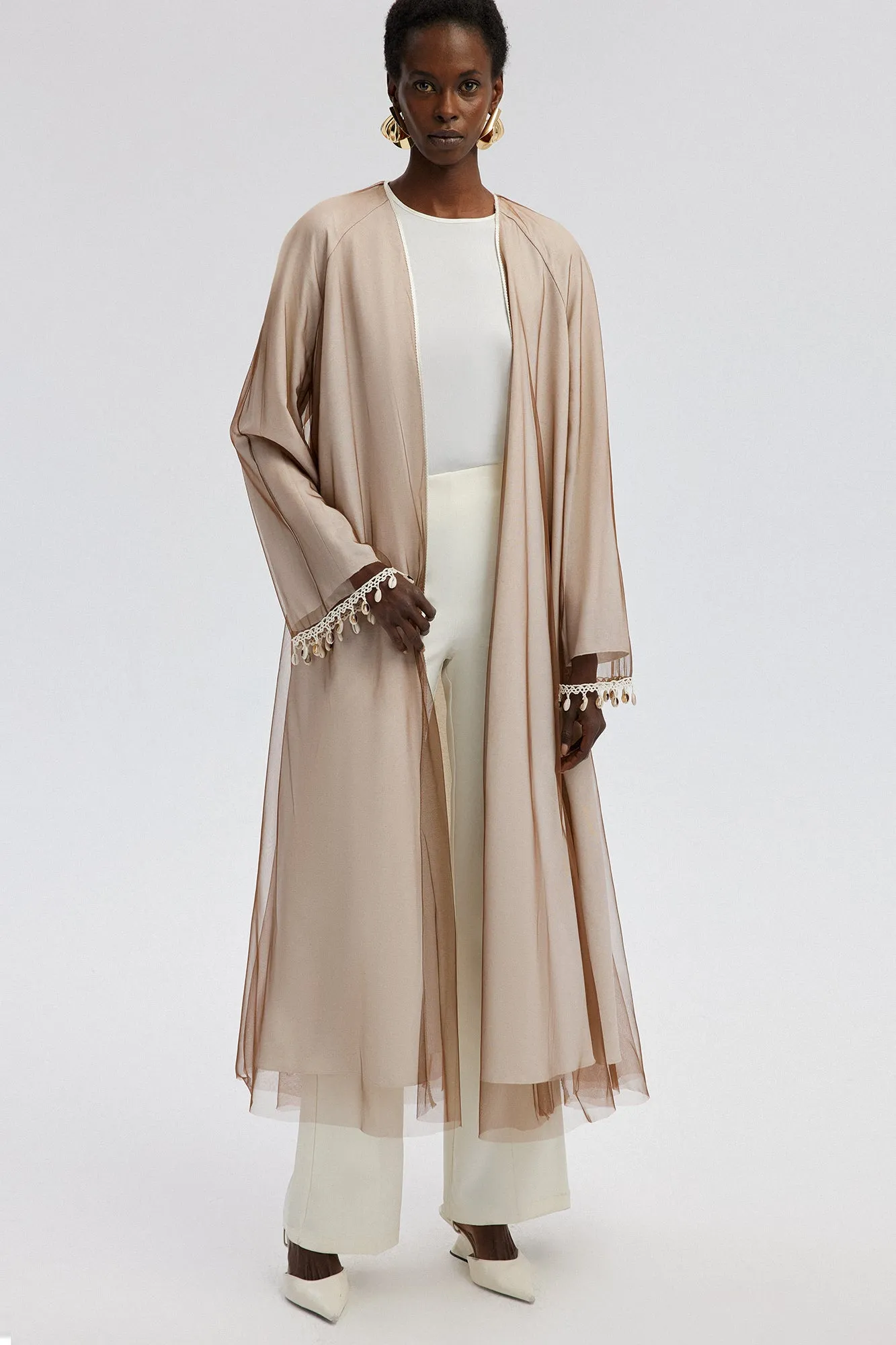 LINEN KIMONO WITH TULLE DETAIL