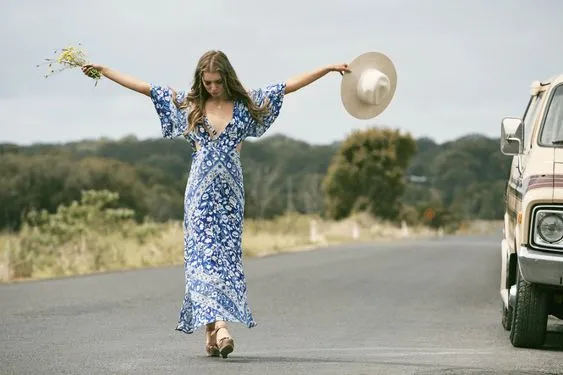 Lolita Bohemian Maxi Dress Flutter Kimono Sleeves In  Bluebelle Blue Floral Long Slits Cutout Sides Backless Available In Sizes Small Medium Or Large