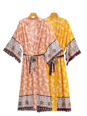 long Kimono Robe, Dressing Gown, printed Kimono, Boho Kimono, Loungewear