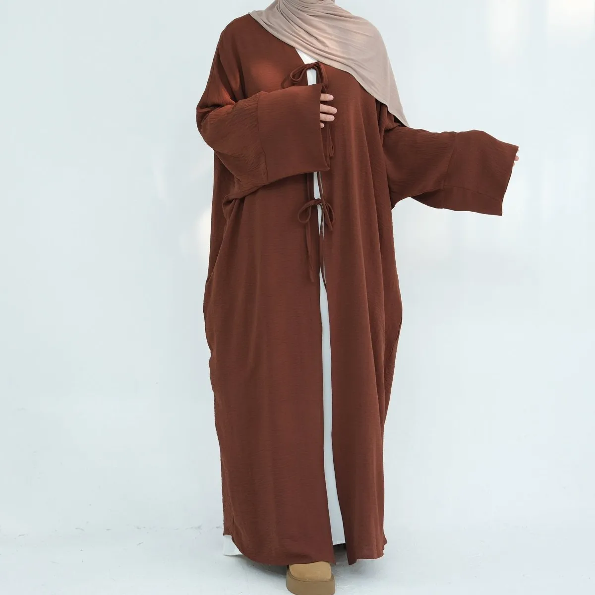 Loose Lace-Up Kimono Open Abaya (MOA107)