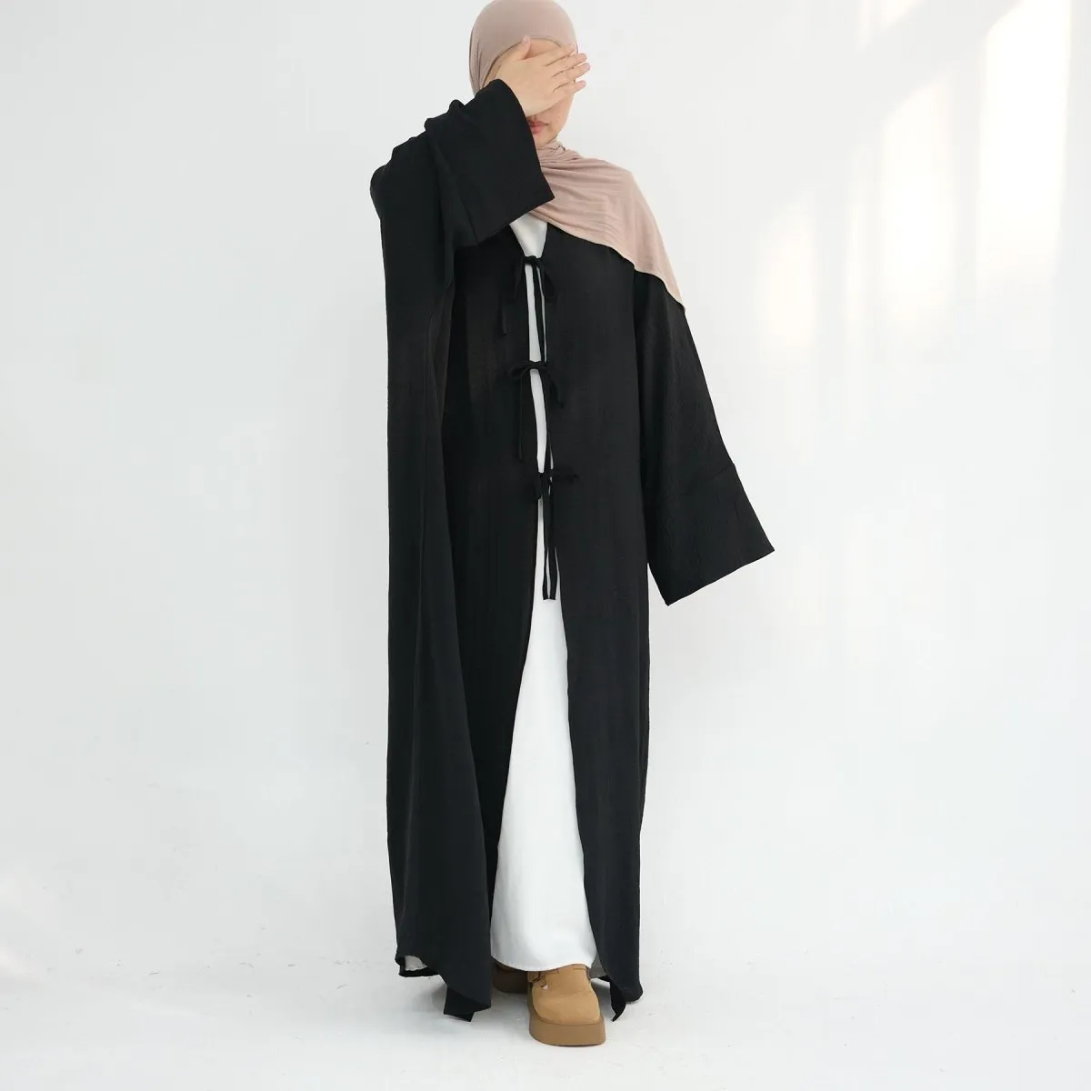 Loose Lace-Up Kimono Open Abaya (MOA107)