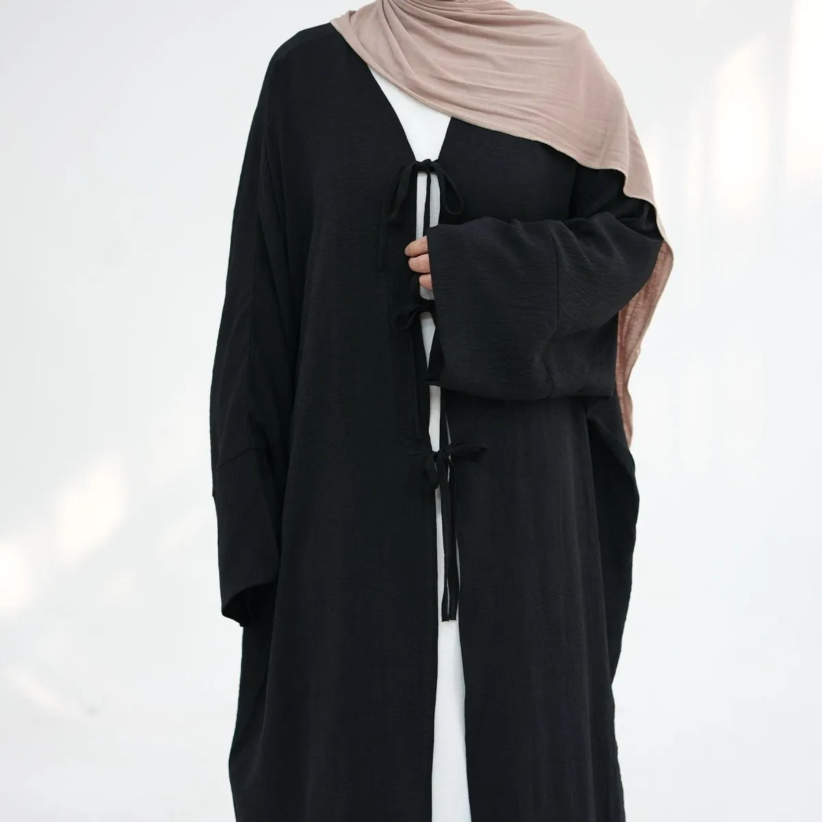 Loose Lace-Up Kimono Open Abaya (MOA107)