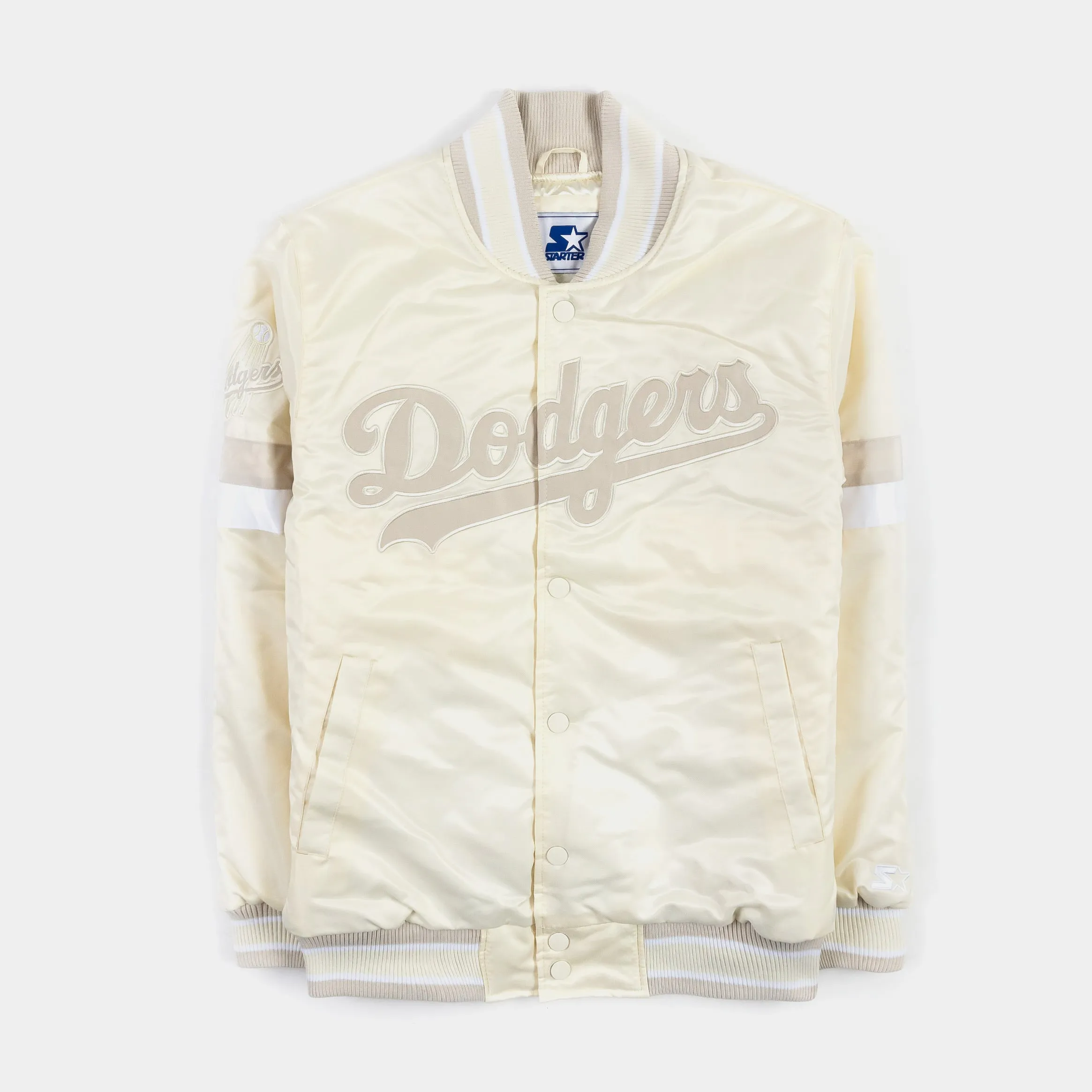 Los Angeles Dodgers Home Game Pearl Satin Varsity Mens Jacket (Pearl)