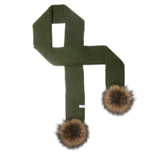 LUX FUR POM SCARF OLIVE WITH BLACK FUR