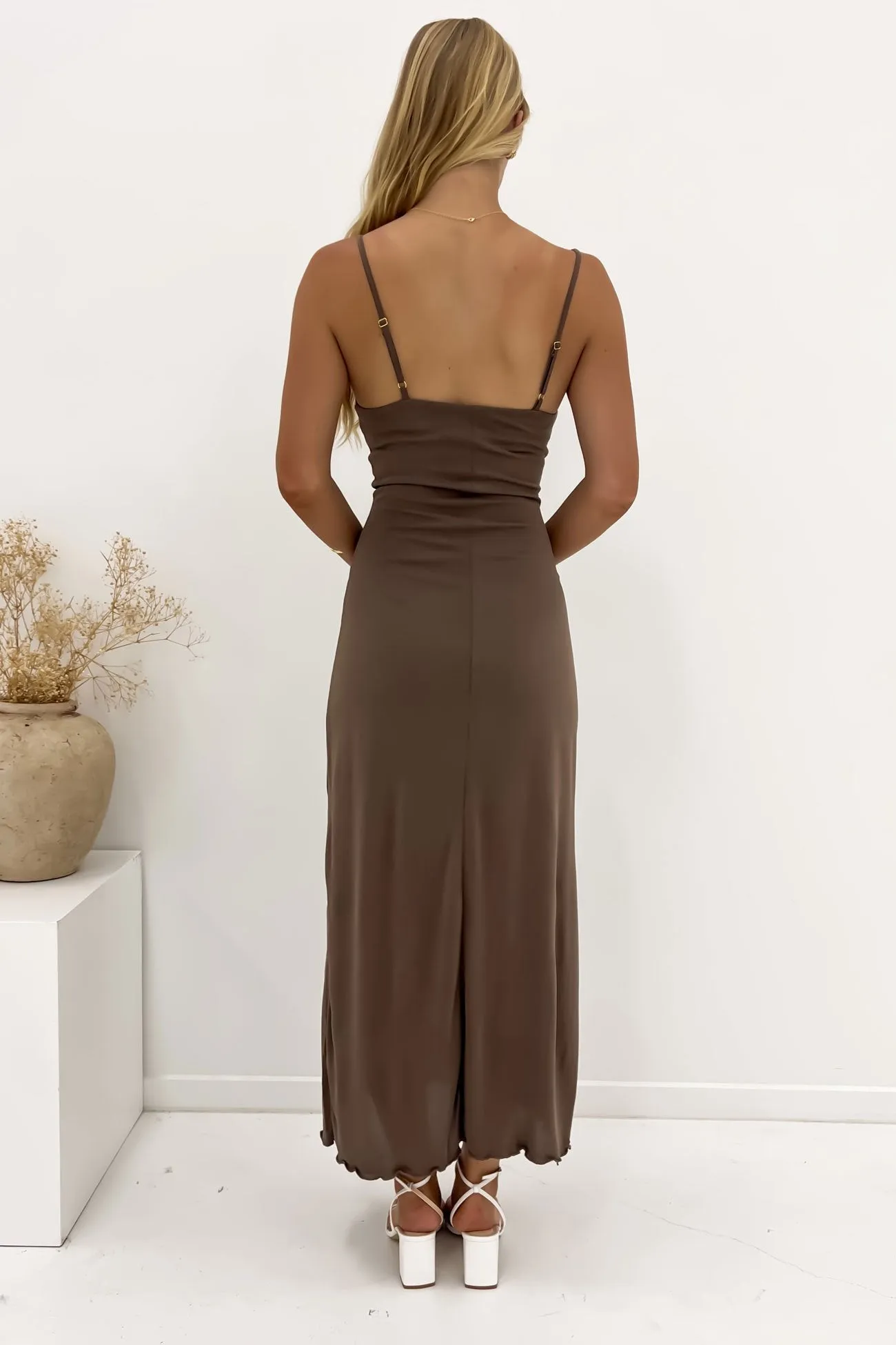 Luxe Cowl Neck Maxi Dress Brown