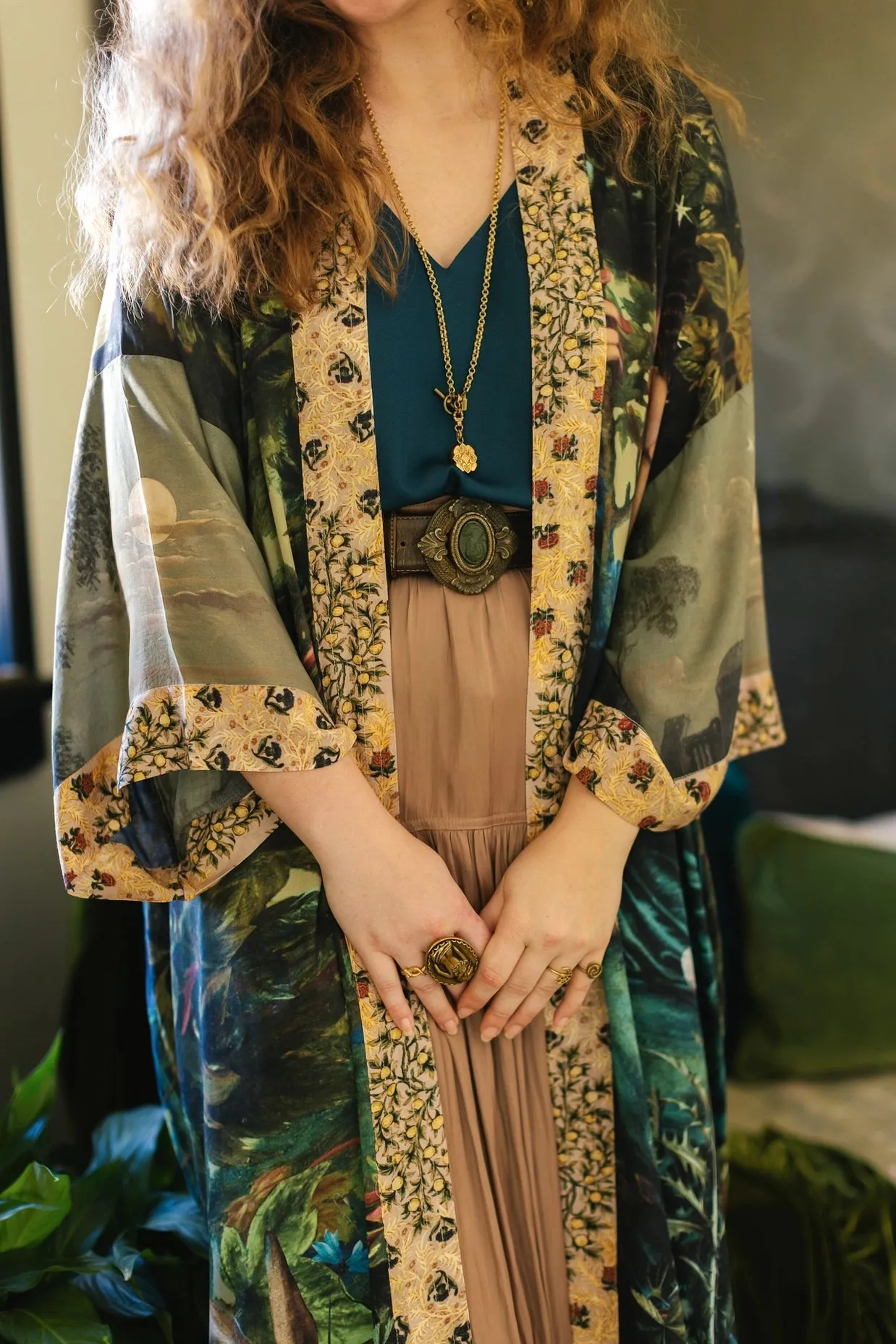 Market Of Stars Bella Notte Bamboo Kimono Duster Robe with Rabbit and Moon - Preorder Ships August 1 - 30th